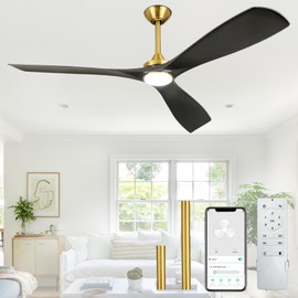 BvenuBigLite Modern Ceiling Fan with Light: Black and Gold Ceiling Fans with Remote and Smart APP Control 3 Blades - 52 Inch Ceiling Fan for Indoor Living Room Bedroom