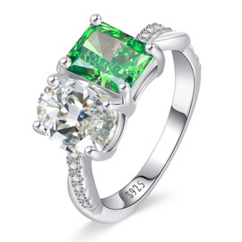 ETERMBOL Radiant Cut Emerald Engagement Ring Toi et Moi Engagement Ring 925 Sterling Silver Emerald Ring for Women Green Ring for Women Engagement Wedding Band Valentine Gift Size 6