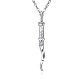 Vadmans Italian Horn Necklace Sterling Silver Horn Necklace Lucky Charm Italian Protection Amulet Pendant Jewellery for Women, Sterling Silver, Cubic Zirconia