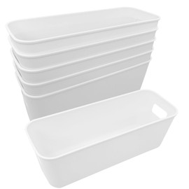 JinPhon Set of 5 Plastic Storage Boxes (10×28×9.5cm) - White Storage Containers with Handles, Ideal for Bathroom, Kitchen & Closet Storage