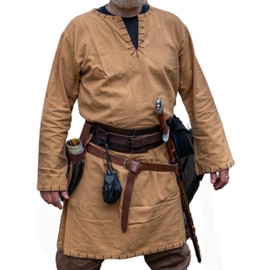 Leonardo Carbone® Viking Tunic Erwin - Medieval Clothing Men's Medieval Shirt, Casual Shirts Long Sleeves, Carnival Costume Men, Viking Tunic, LARP Clothing - 100% Cotton, Honey brown