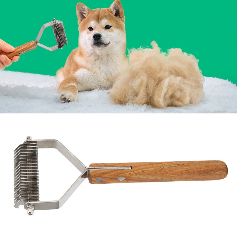 Pet Undercoat Rake Brush Double Sided Knots Removal Massage Wood