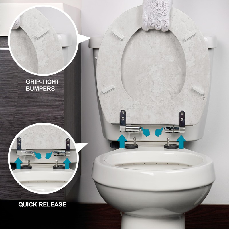 Toilet Seat, Slow Close, Premium Moulded Wood, Quick Release, Marble