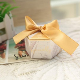 30 Piezas Caja de Dulces de Papel Cajas de Diseño Discretas Cinta de Favores de Banquete de Boda(Oro mármol)