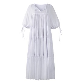 Womens Puff Sleeve Peasant Dress Milkmaid Chemise Medieval Renaissance Ren Faire (White, M)