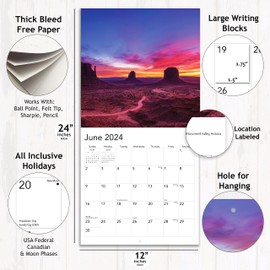 Sunrise Sunset 2023 Hangable Monthly Wall Calendar,12"x24",Sturdy & Thick Large Full Page 16 Months,Desert Beach Mountain Ocean Parks Paradise Vacation Photo Gift,Organizing & Planning