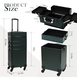 CHUANGJIN Particle Rolling Makeup Train Case Professional Cosmetic Trolley Large Storage Organizer with Key Swivel Wheels Salon Barber Case - New Green (Extra Portable Cosmetic Bag, Green)