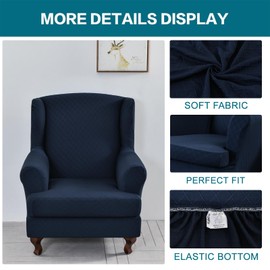 KRFOONN Stretch Wing Chair Slipcovers Printed 2 Piece Wingback Chair Covers Soft Spandex Wingback Armchair Slipcover Furniture Protector Chair Covers for Living Room Wingback Chair, T13