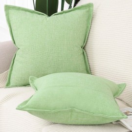 MADIZZ Set of 2 Polyester Linen Throw Pillow Covers with Broad Edge Soft Boho Decorative Pillow Cases for Sofa Bedroom Modern Pillow Shell 18x18 Inch Green