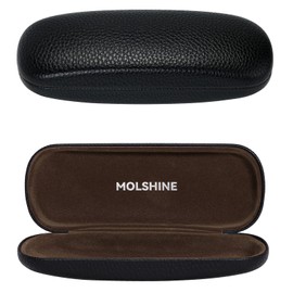 molshine MOLSHIEN Hard Shell Leather Glasses Case, Portable Glasses Bag for Men, Women, Girls, Travel, Study, Work, black