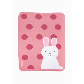 Cosatto Baby Blanket, Combed Cotton Knitted With Fleece, New Baby Gift, Pink/White, Bunny Buddy, 90 x 70