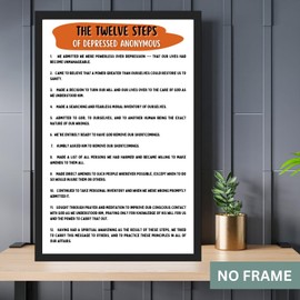 The 12 Steps of DA Depressed Anonymous Poster for Addiction Recovery - Twelve Steps Depressed Anonymous Quotes Print - Addiction Therapy & Recovery - 11x17 in. LAMINATED - No Frame