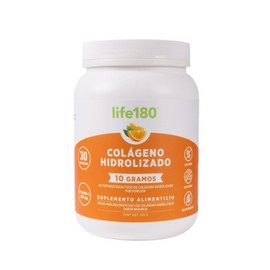 Life180, Colágeno Hidrolizado en Polvo sin Azúcar de 450 gr, 10gr de Colágeno por Porción, 30 Porciones, Peptidos Bioactivos, Adicionado con Vitamina C