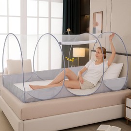 comeder Pop-up Foldable Mosquito Net, Single Family Bed Mosquito Net with Zip, Portable Camping Tent, Easy Setup Mosquito Tent for Home Camping Travel Dorm