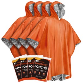 Rasupro 4 Pack Emergency Ponchos with Thickened Mylar Blanket Lining, Windproof, Waterproof, and Thermal Orange Survival Ponchos - Perfect for Outdoor Rescue, Family Camping Gear, Car Emergency Kits