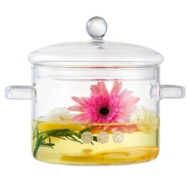 64oz/1900ml Clear Glass Simmer Pot for Cooking on Stove with Lid, Glass Saucepan Cookware Set for Pasta Noodle, Soup, Milk, Baby Food