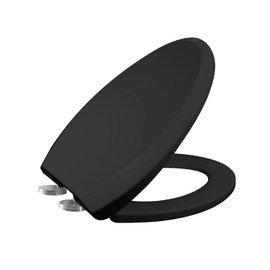 WinZo Black Elongated Toilet Seat Standard Universal Replacement Plastic Cover 18.5" Soft Close Top Mounted Easy Install