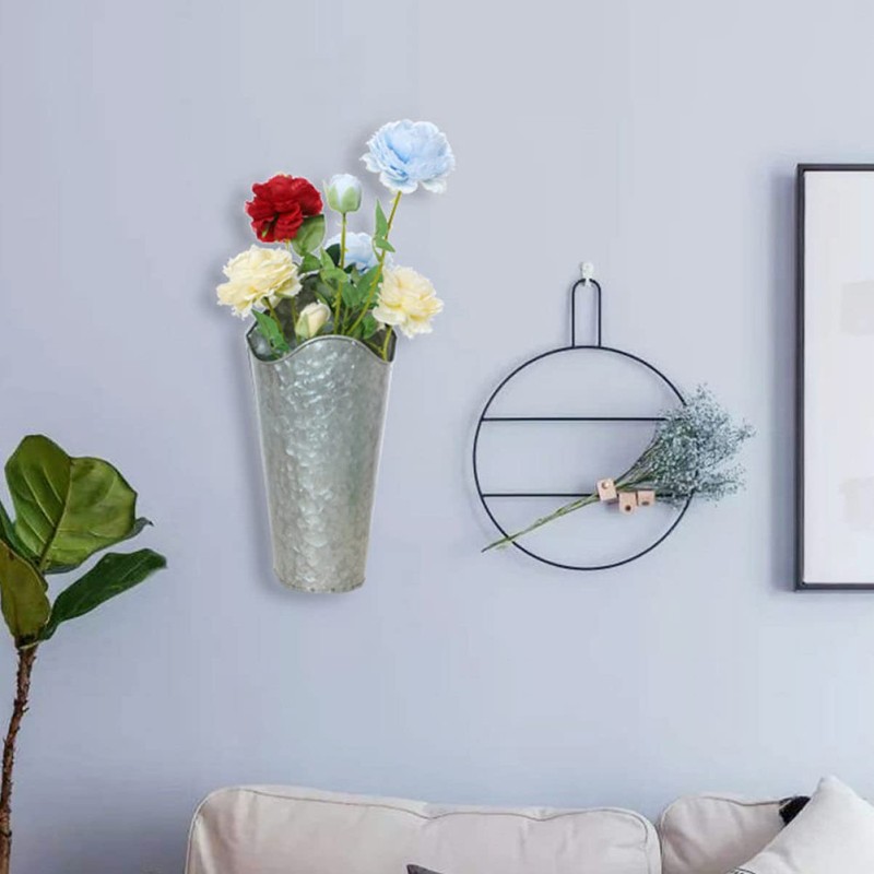 Kisangel 2pcs Iron Wall-Mounted Flower Pots Galvanized Hanging for Decorative