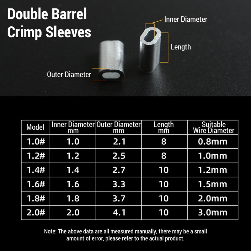300pcs Aluminum Crimp Sleeves Connector Kit 5 Sizes Double Barrel