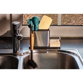 Tola Sink Organiser, Elegant Sink Organiser, Kitchen Organiser for Washing Up Brush, Cloths, Sponges, Soap - Sink Organiser with Dish Cloth Holder - Stainless Steel