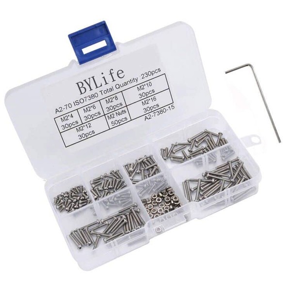 M2 Screws and Nuts, 230pcs M2 Bolts and Nuts Set