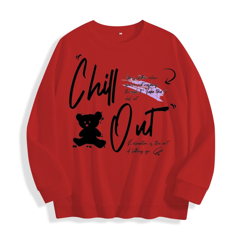 Chill Out Teddy Bear Graphic Crewneck Sweatshirt, US Warehouse, 6