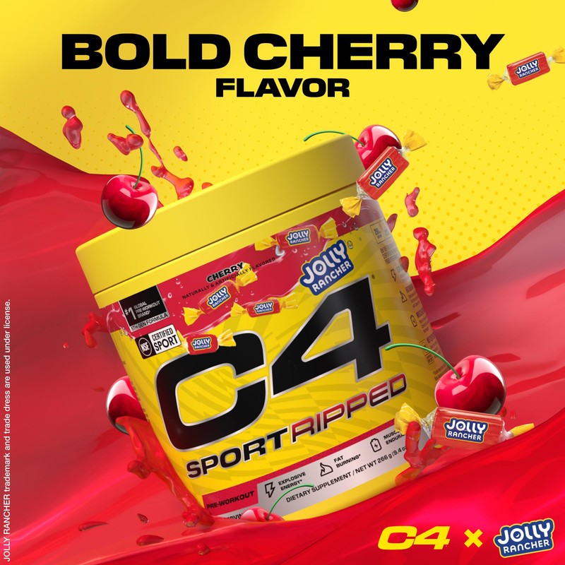 C4 Sport Ripped Pre Workout Powder - Jolly Rancher Cherry