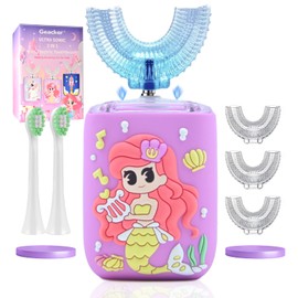 Geacker Kids Electric Toothbrush, U Shaped Toothbrush Kids Sonic Automatic Brush with 5 Brush Head 6 Sonic Clean Modes IPX7 Waterproof Mermaid Design Rechargeable Smart Timer for Children 2-7