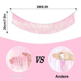 G2PLUS Iridescent Pink Glittering Fringe Garland, 20 cm Holographic Glitter Fringe Garland, 2 m Metallic Party Fringe Garland, Foil Fringe Garland for Proms, Party Decoration