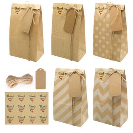 SMINTINE 30-Pack Kraft Paper Goodie Bags With Thank You Stickers Paper Tags Natural Jute Twine String 5x3x9 Inch Fall Goodie Bags Party Favor Bag Small Gift Bag For Thanksgiving Autumn Party Favors