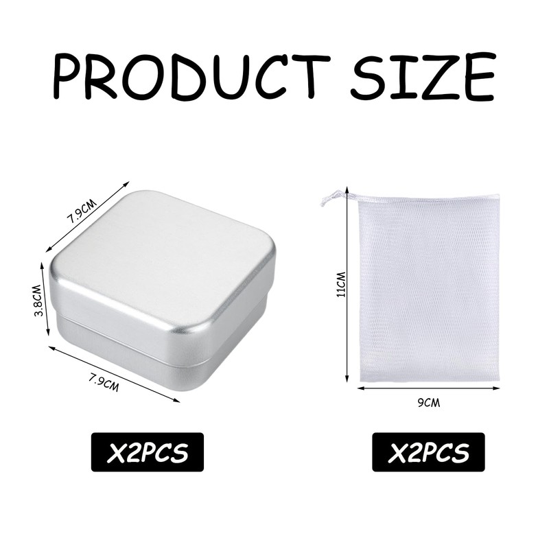 2 Pieces Aluminum Soap Dish with 2 Pieces Foaming Net,