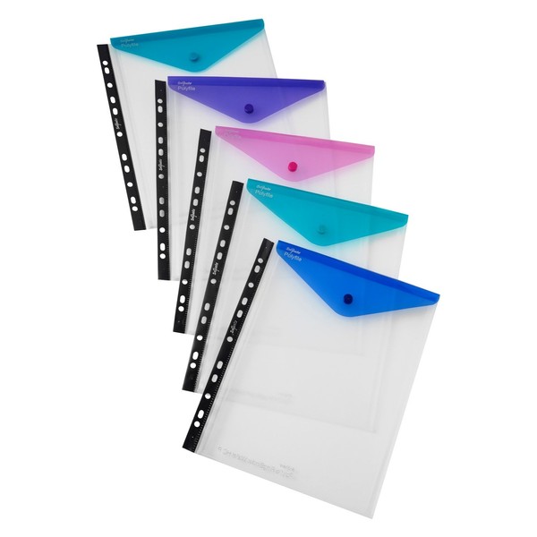 Snopake A4 High Capacity Polyfile RingBinder Popper Wallet, Portrait – Clear with Electra Assorted Flap [Pack of 5] Ref: 15695