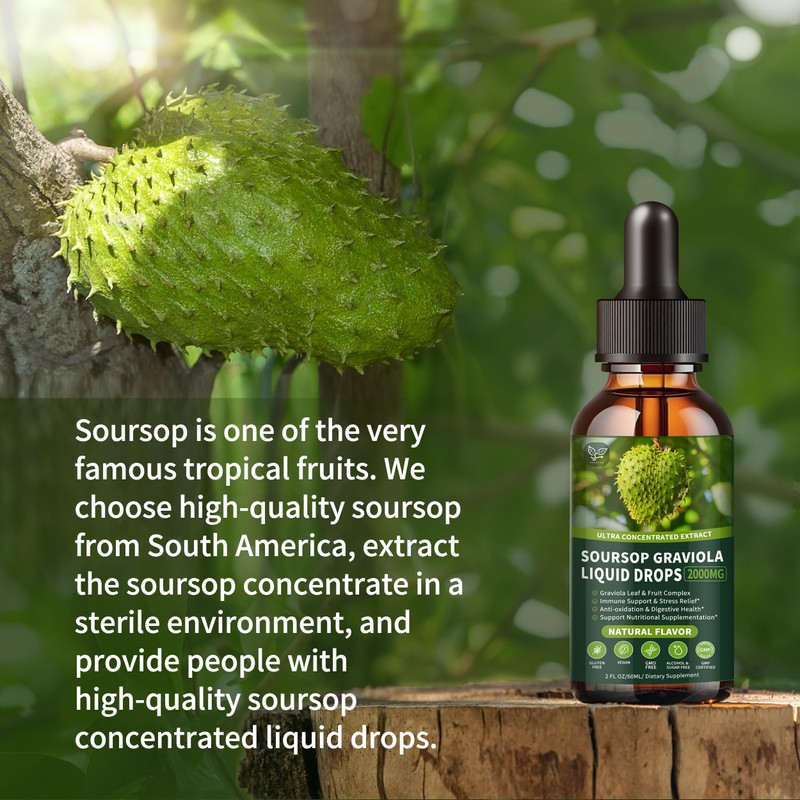 Soursop Graviola Liquid Drops 2000mg, 98% Absorption for Cell Support