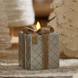 Luminara Flameless Candle Silver Gift Box with Glitter Ribbon Moving Flame LED Candle Unscented Real Wax