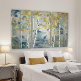 Wexford Home 3 Panel Gallery Wrapped Canvas Wall Art, 20"x40"x3, Gilded Forest I
