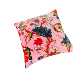 Alia Enterprises Velvet Floral Flower Throw Pillow Cover, Couch Bohemian Accent, 18 x 18 inches, Colorful Boho Chic (Pink, 16" x 16")