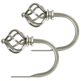 KAMANINA Decorative Curtain Drapery Holdbacks for Wall, Antique Silver Curtain Tiebacks Holders with Screws Wall Mounted for Drapes Window Home Decoration, Twisted Cage Finials, 1 Pair/2 Pack, Small