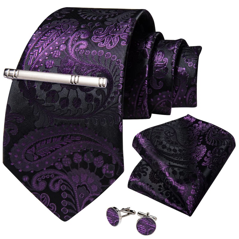 DiBanGu Silk Paisley Ties for Men Woven Necktie and Pocket