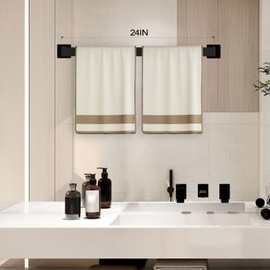 5 Pieces Square Matte Black Stainless Steel Bathroom Accessories Set Include 23.6 in Towel Bar, Toilet Paper Holder, Towel Ring, 2 Robe Towel Hooks