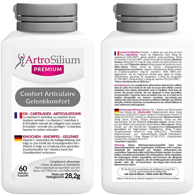 Artrosilium Premium 60 Capsules - Joint Complex: Silicon + Vitamin