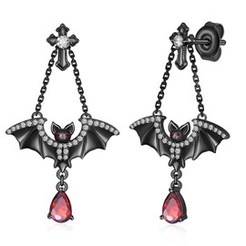 LPYO Rhinestone Bat Stud Earrings for Women Gothic Vampire Halloween Gifts (pimk)