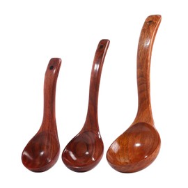 EORTA 3 Size Deep Wooden Spoons for Cooking serving, Wooden Ladles for Soup, Teak Ladle with Long Handle, for Kitchen Cookware Utensil, Kitchen Soup Scoop