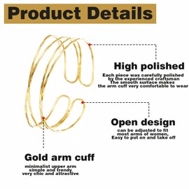 BOMAIL 2Pcs Gold Arm Cuff Bracelets Set for Women Open Adjustable Upper Arm Bangles Coil Swirl Armlet Armband Set Minimalist Upper Arm Cuff Jewelry for Women (B Style)