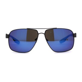 SA106 Mens Rectangle Mirrored Lens Officer Racer Sunglasses Gunmetal Blue Mirror