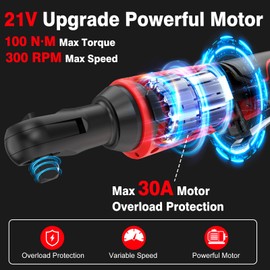 SundpeyPRO Cordless Ratchet Wrench Set 3/8" - 21V 75 Ft-lbs/100N·m Electric Ratchet Wrench With 2 X 2.0Ah Battery Power Ratchet Wrench With 1/2" & 1/4" Adapter & 3" Extension Bar & 8 Sockets & Case