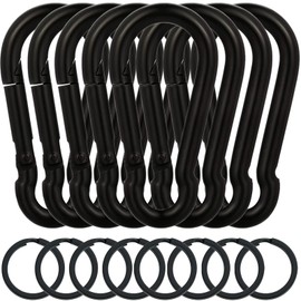 EGGMARCH EGGMARCH 8 Pack Black Carabiner Clips with 8 Key Rings Heavy Duty Spring Snap Hook Zinc-Galvanized Steel Snap Clip Rope Connector Link Hooks for Camping Fishing Hiking Swing Hammock Dog Leash (6 cm)