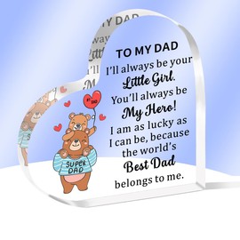 AMZQ Dad Gifts from Daughter Heart-shaped Acrylic Father Daughter Gifts Plaque Keepsake,Christmas Birthday Present for Dad Father’s Day Gifts for Dad From Daughter