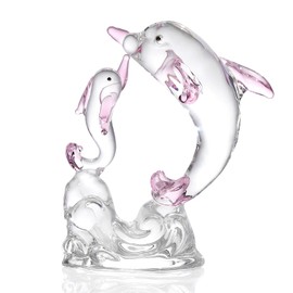 Glass Double Dolphin Collectible Figurine, Glass Pink Dolphin Sea Animals Collectible Ornaments Gifts for Women Dolphin Lovers