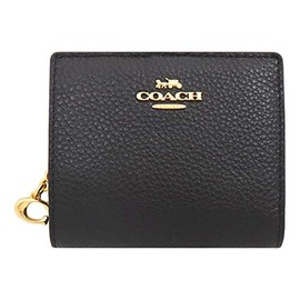 Coach FC2862 Women’s Wallet (Bi-fold) Black C2862, Pebbled Leather, C Charm Snap, Round Zip Wallet, Ladies, (Outlet Product), (Brand), Black