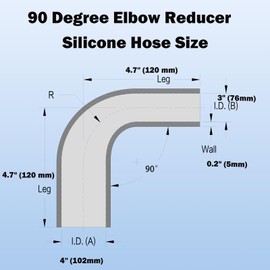 I33T I33T Automotive Silicone Tubing, ID 3" to 4" (76mm-102mm) 90 Degree Elbow Reducer, 4.7" (120 mm) leg length,Universal 4-Ply High Performance Coupler Silicone Hose (Black)